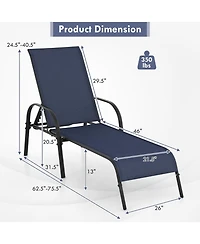 Gouun 2 Pcs Outdoor Patio Lounge Chair Chaise Fabric with Adjustable Reclining Armrest