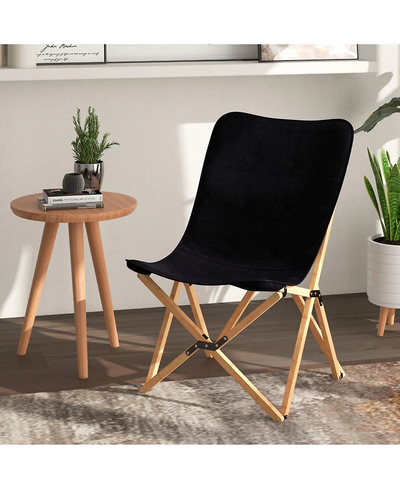Gouun Set of 2 Bamboo Dorm Chair with Storage Pocket for Camping and Fishing
