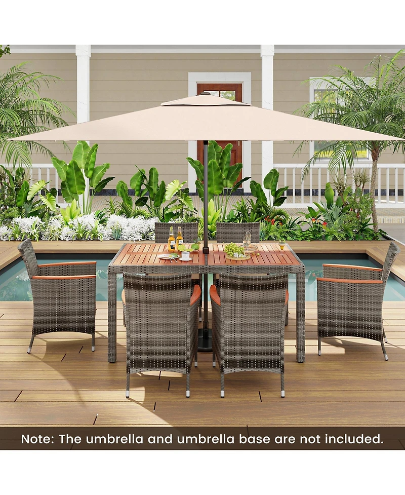 Gouun 7 Pieces Patio Acacia Wood Cushioned Pe Rattan Wicker Dining Set