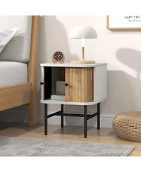 Mid-century Modern Nightstand with Sliding Doors and Storage Cabinet