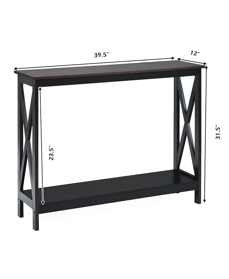 Gouun 2-Tier Console X-Design Sofa Side Accent Table-Wood Grain