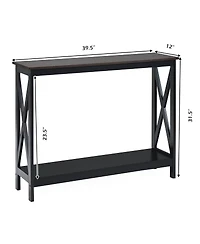 Gouun 2-Tier Console X-Design Sofa Side Accent Table-Wood Grain