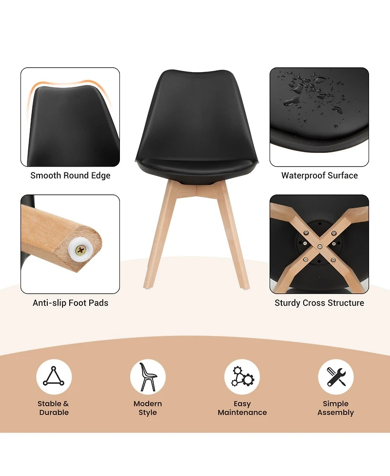 Gouun Set of 4 Dining Chairs Mid-Century Modern Shell Pu Seat with Wooden Legs