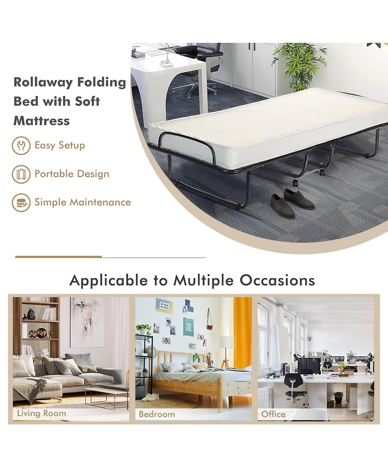 Gouun Rollaway Folding Bed with Memory Foam Mattress and Sturdy Metal Frame Made in Italy