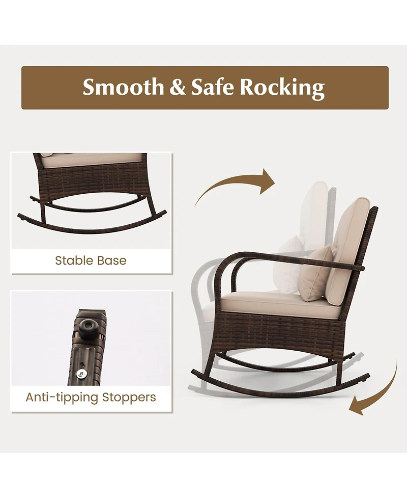 3 Piece Outdoor Rocking Set with Tempered Glass Table for Backyard Poolside