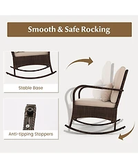 3 Piece Outdoor Rocking Set with Tempered Glass Table for Backyard Poolside