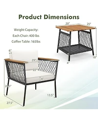 Gouun 3 Piece Patio Furniture Set Rattan Chair Set with 2-Tier Table