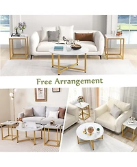 Gouun 3-Piece Table Set Round Table and 2PCS Square End Tables