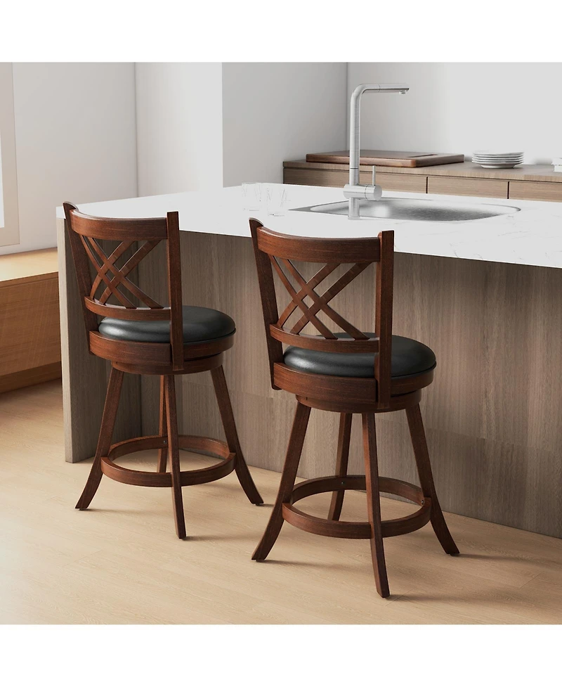 360° Swivel Upholstered Barstools Set of 2 with Back and Footrest-24 inches