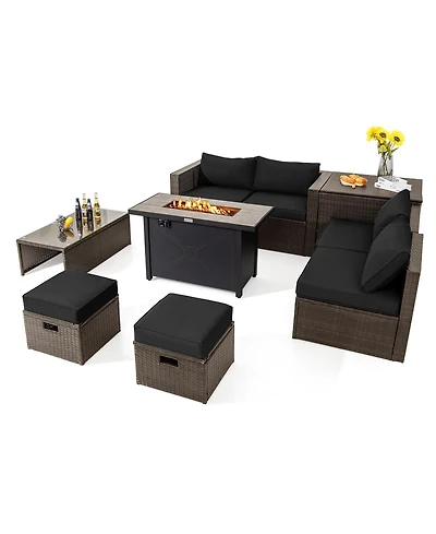 Gouun 9 Pieces Outdoor Patio Furniture Set with 42 Inch Propane Fire Pit Table