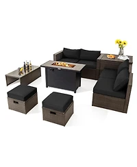 Gouun 9 Pieces Outdoor Patio Furniture Set with 42 Inch Propane Fire Pit Table