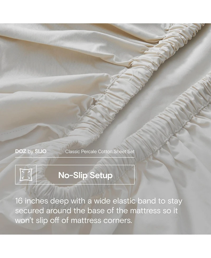 Doz by Sijo 100% Long Staple Cotton Sheet Set, Classic Percale, Hotel Cool Crisp, Breathable, Durable