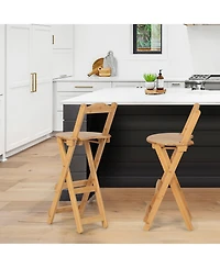 Gymax Set of 2 Bamboo Folding Barstools Counter Height Dining Chairs Installation Free