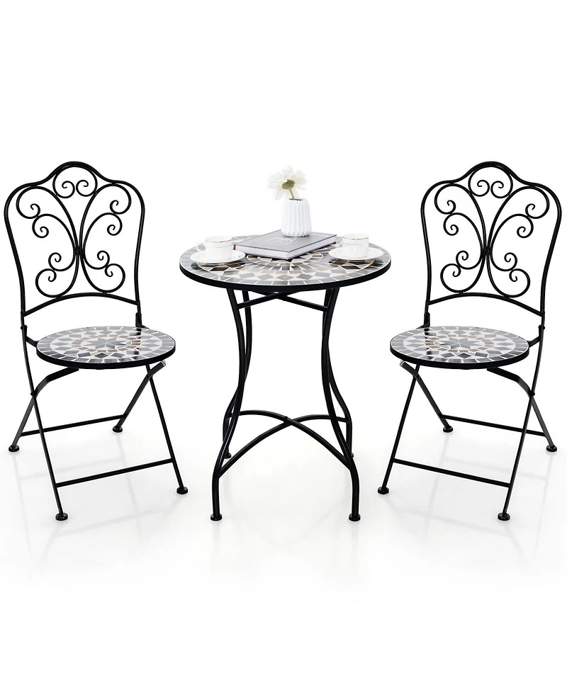 Gouun 3 Piece Patio Bistro Set with Round Table and 2 Folding Chairs