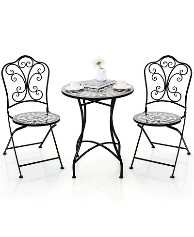 Gouun 3 Piece Patio Bistro Set with Round Table and 2 Folding Chairs