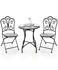 Gouun 3 Piece Patio Bistro Set with Round Table and 2 Folding Chairs