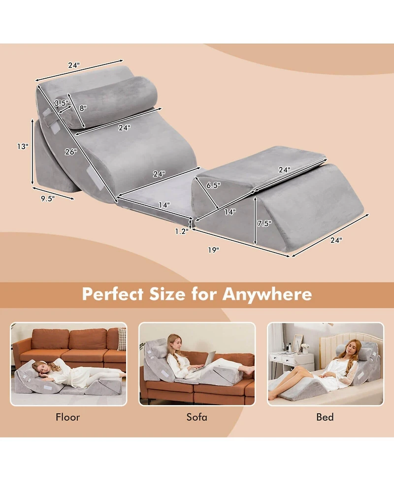 Gouun 6 Pieces Orthopedic Bed Wedge Pillow Set for Back Neck Leg