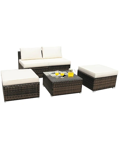 Gouun 5 Pieces Patio Rattan Furniture Set with Cushioned Armless Sofa