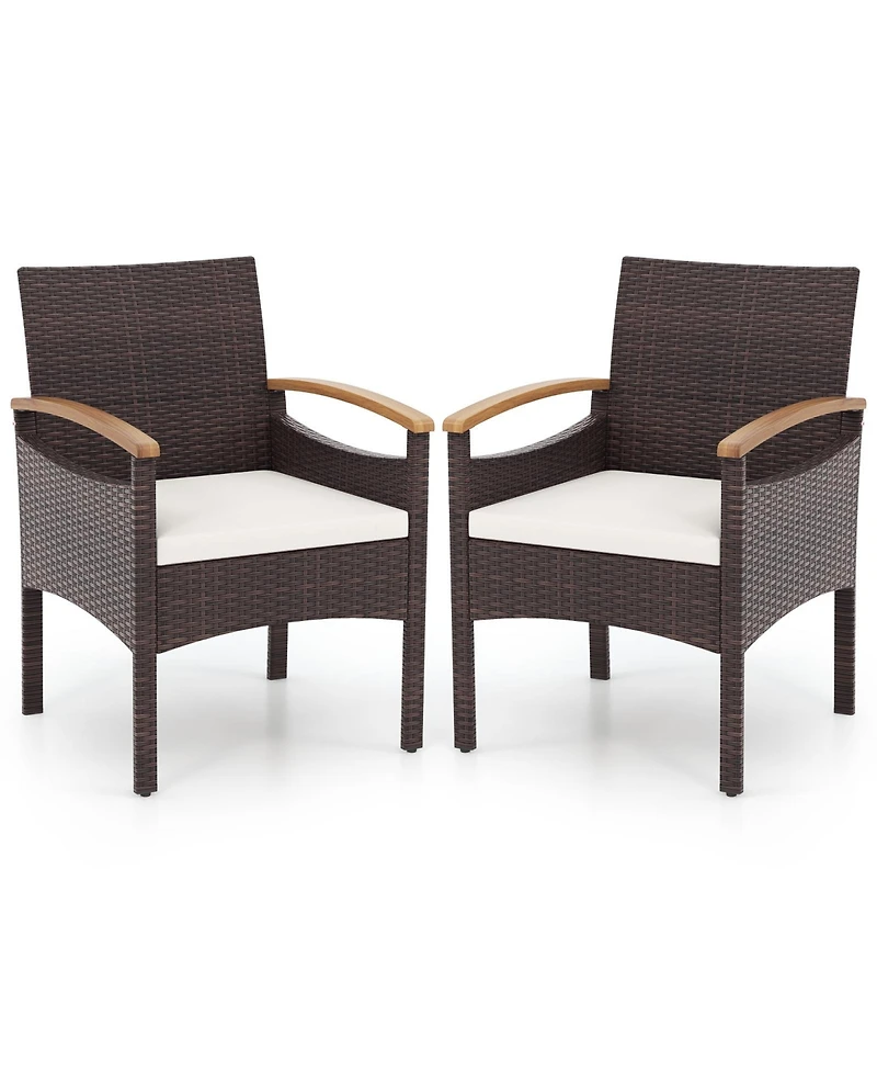 Gouun Patio Dining Chairs Set of 2 with Acacia Wood Armrest and Heavy Duty Metal Frame-2 Pieces