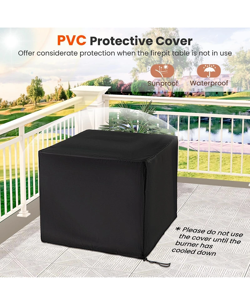 Gouun 29 Inch Propane Rattan Firepit Table with Lava Rocks and Protective Cover