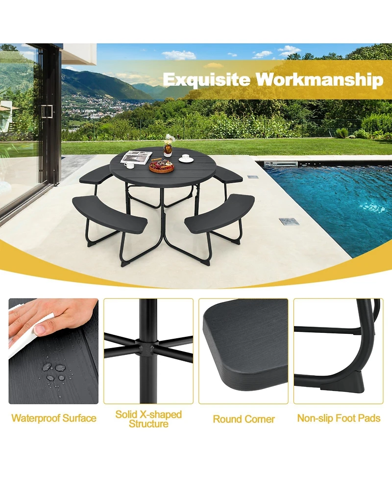 Gouun 8-Person Outdoor Picnic Table and Bench Set with Umbrella Hole