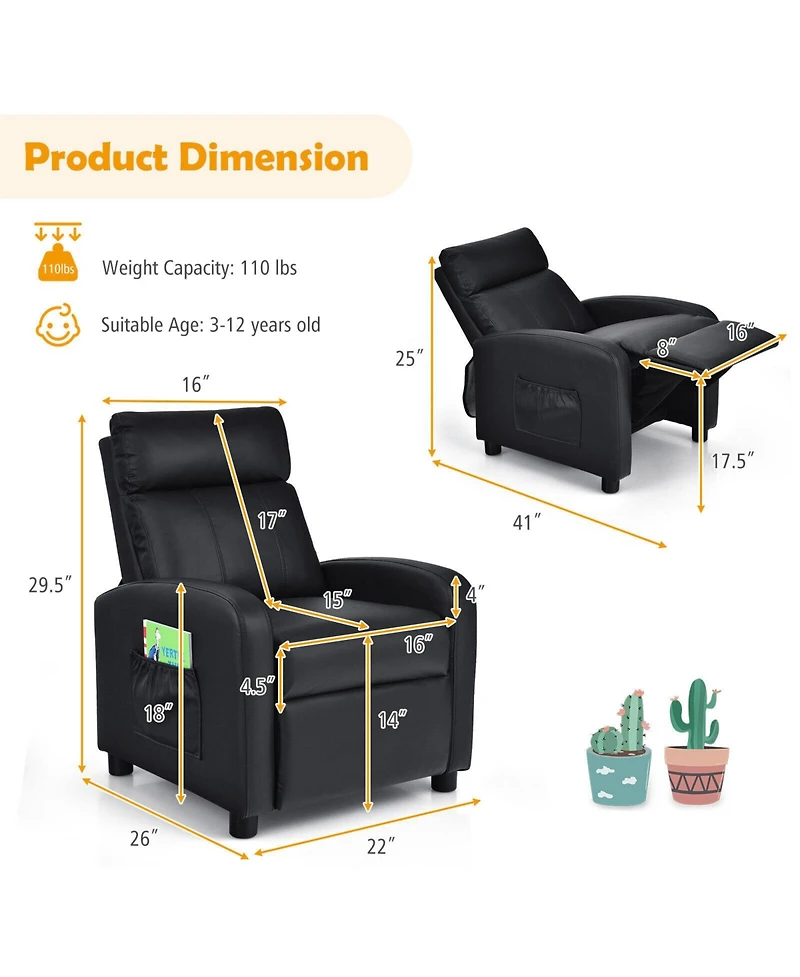 Gouun Ergonomic Pu Leather Kids Recliner Lounge Sofa for 3-12 Age Group