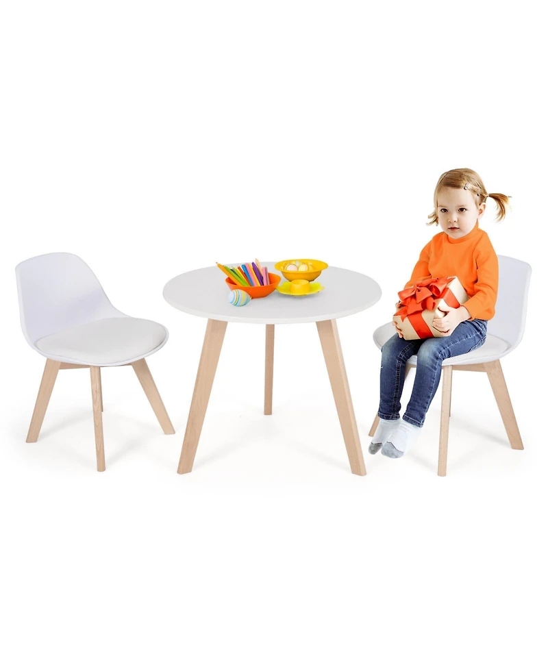 Gouun Modern Kids Activity Play Table and 2 Chairs Set with Beech Leg Cushion