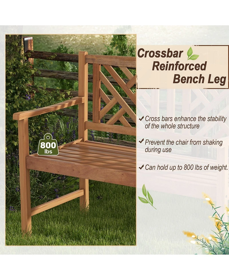 Gouun 2-Person Wooden Outdoor Bench with Cozy Armrest and Backrest