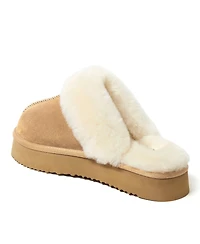 Fireside by Dearfoams Women's Melton Genuine Shearling Platform Scuff Slipper