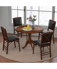 Gouun Wooden Dining Table with Round Tabletop and Curved Trestle Legs