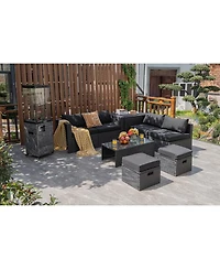 8 Pieces Patio Rattan Storage Table Furniture Set