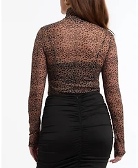 Bebe Women's Mesh Mock Neck Top