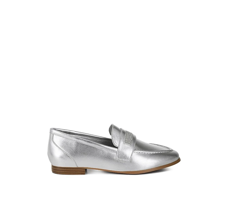 Eden Ode Rhinestone Strap Metallic Loafers