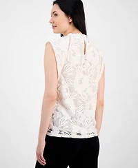 Anne Klein Women's Ruffled-Neck Sleeveless Lace Top