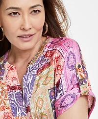 Jm Collection Women's Printed Satin Short-Sleeve Top, Exclusively at Macy's