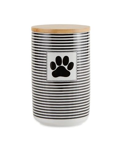 Bone Dry Ceramic Pet Treat Canister Stripe Paw Patch