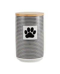 Bone Dry Ceramic Pet Treat Canister Stripe Paw Patch
