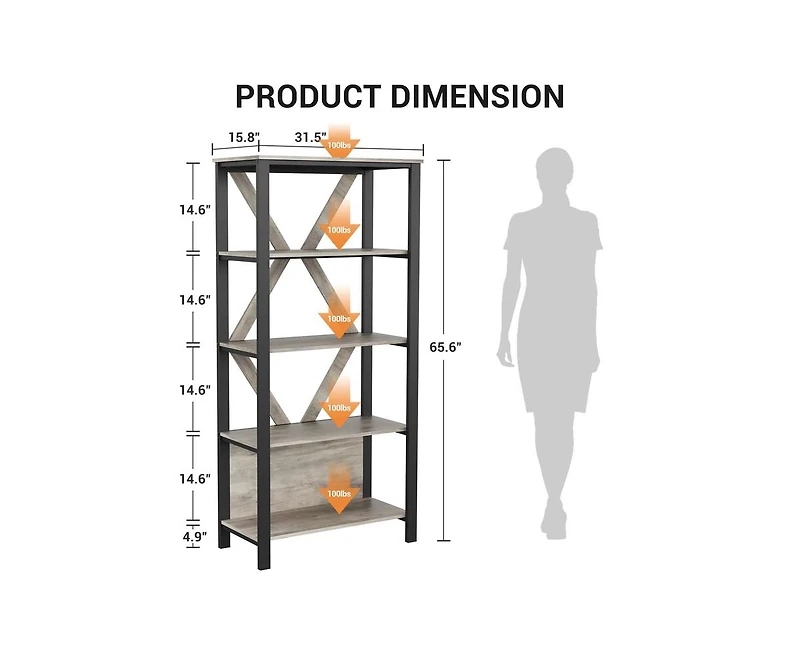 gaomon 5 Tier Bookshelf with Led Lights, Tall Bookcase with Open Display Shelves
