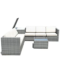 Gouun 8 Piece Wicker Sofa Rattan Dinning Set Patio Furniture with Storage Table