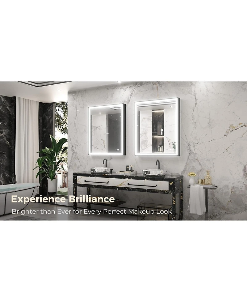 keonjinn 45° Angled Frontlit Metal Framed Bathroom Vanity Mirror with Anti-fog Function