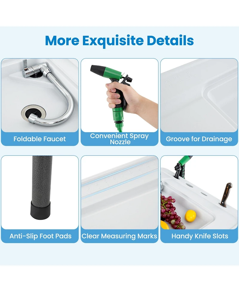 Gouun 2 in 1 Folding Fish Cleaning Table with Sink and Faucet for Patio Bbq
