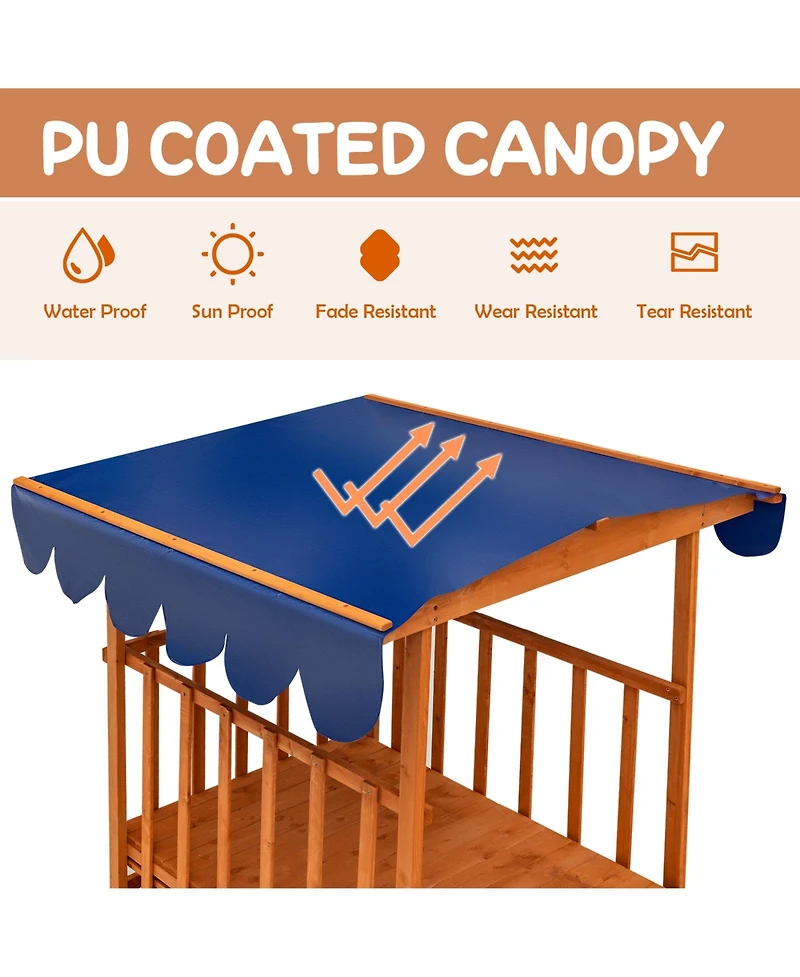 Gouun Kids Outdoor Wooden Retractable Sandbox with Cover and Built-in Wheels