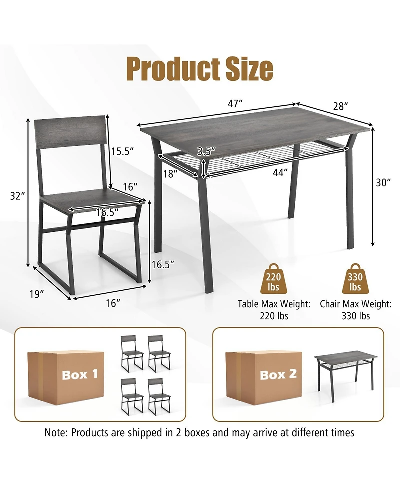 Gouun 5 Piece Dining Table Set with Storage Rack and Metal Frame