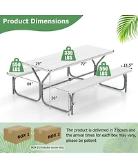 6 Ft Picnic Table Bench Set Dining Table and 2 Benches with Metal Frame and Hdpe Tabletop