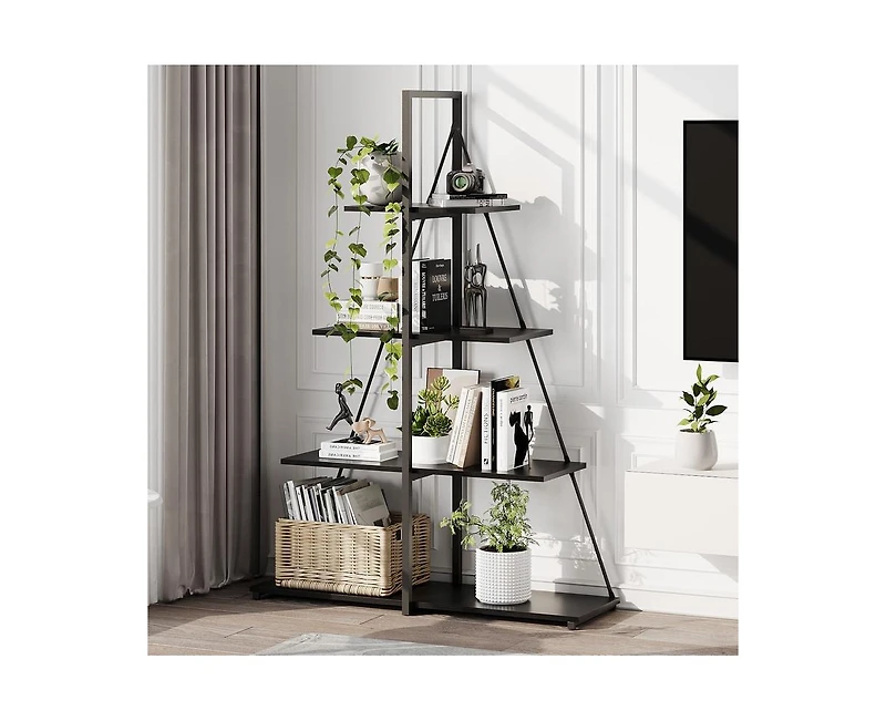 gaomon Shelf Ladder, 4-Shelf Ladder Bookcase, A-Shaped Ladder Shelf Display, Wooden Ladder Shelves Storage Organizer for Living Room, Home Office