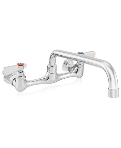 Gridmann Commercial Wall Mount Sink Faucet, 8" Center with 12" Swivel Spout, Nsf, Dual Lever Handles, Brass Construction, Chrome Polished Fi