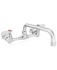 Gridmann Commercial Wall Mount Sink Faucet, 8" Center with 12" Swivel Spout, Nsf, Dual Lever Handles, Brass Construction, Chrome Polished Fi