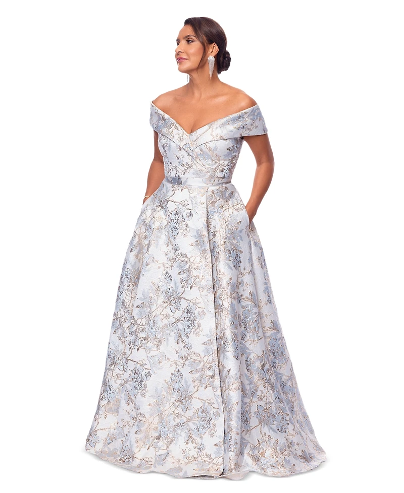Xscape Women's Sweetheart-Neck Metallic-Jacquard Ball Gown