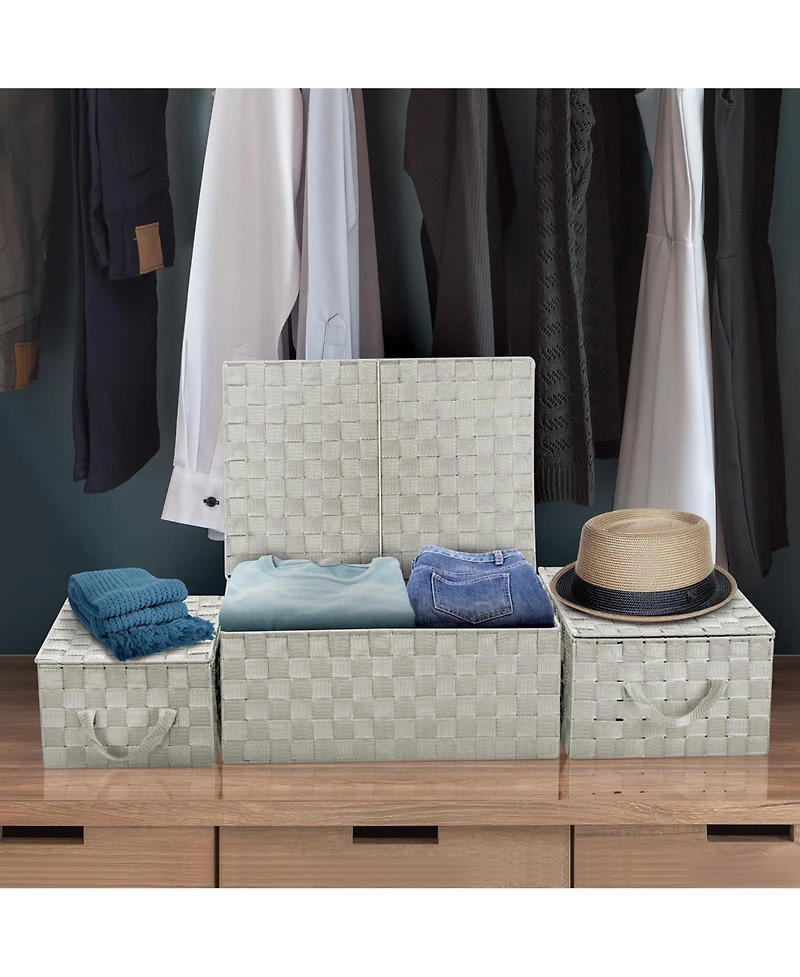 Sorbus 3 Pack Decorative Stackable Woven Basket with Lid and Built-in Rope Carry Handles - Great for Storage Organization