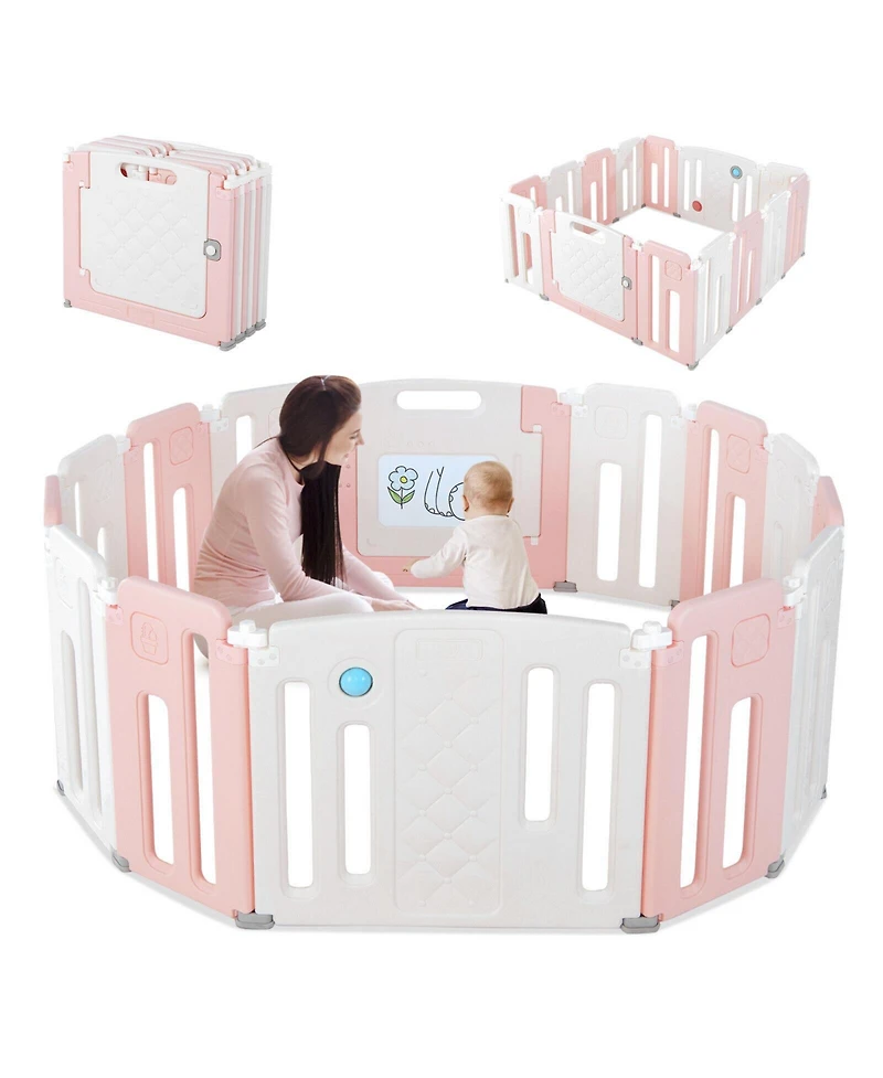 Gouun Kids 14 Panels Safety Activity Play Center with Drawing Board